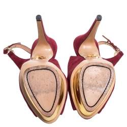 Charlotte Olympia Maroon Suede Slingback Peep Toe Platform Pumps Size 38