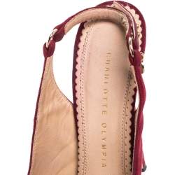 Charlotte Olympia Maroon Suede Slingback Peep Toe Platform Pumps Size 38