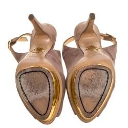 Charlotte Olympia Beige Suede Slingback Peep Toe Platform Sandals Size 37.5
