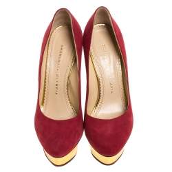 Pre Owned Charlotte Olympia Dark Pink Suede Dolly Platform Pumps Size 36