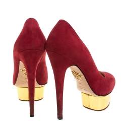 Pre Owned Charlotte Olympia Dark Pink Suede Dolly Platform Pumps Size 36