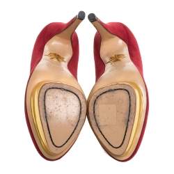 Pre Owned Charlotte Olympia Dark Pink Suede Dolly Platform Pumps Size 36