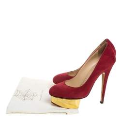 Pre Owned Charlotte Olympia Dark Pink Suede Dolly Platform Pumps Size 36