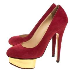 Pre Owned Charlotte Olympia Dark Pink Suede Dolly Platform Pumps Size 36
