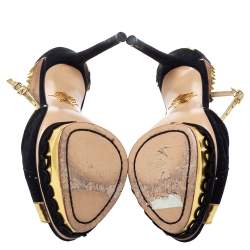 Pre Owned صندل شارلوت أوليمبيا صن صيت جلد ذهبي/أسود ميتاليك وسويدي بحزام للكاحل نعل سميك مقاس 36