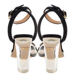 Pre Owned Charlotte Olympia Black Suede And PVC Block Heel Ankle Strap Sandals Size 41