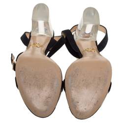 Pre Owned Charlotte Olympia Black Suede And PVC Block Heel Ankle Strap Sandals Size 41
