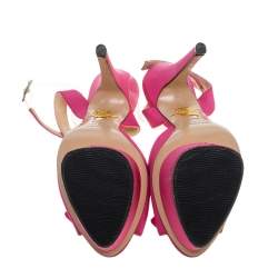 Pre Owned Charlotte Olympia Pink Satin Serena Bow Ankle Strap Platform Sandals Size 36.5