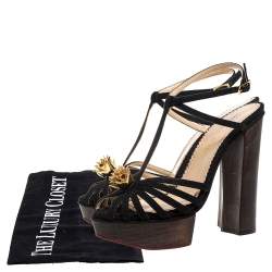 Pre Owned Charlotte Olympia Black Canvas Strappy Ankle Strap Platform Sandals Size 39