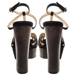 Pre Owned Charlotte Olympia Black Canvas Strappy Ankle Strap Platform Sandals Size 39