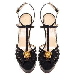 Pre Owned Charlotte Olympia Black Canvas Strappy Ankle Strap Platform Sandals Size 39
