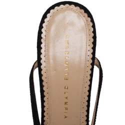 Pre Owned Charlotte Olympia Black Canvas Strappy Ankle Strap Platform Sandals Size 39