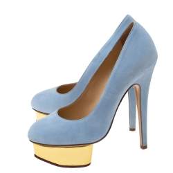 مملوكة مسبقًا Charlotte Olympia Light Blue Suede Dolly Platform Pumps Size 36