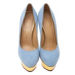 مملوكة مسبقًا Charlotte Olympia Light Blue Suede Dolly Platform Pumps Size 36