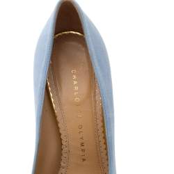 مملوكة مسبقًا Charlotte Olympia Light Blue Suede Dolly Platform Pumps Size 36