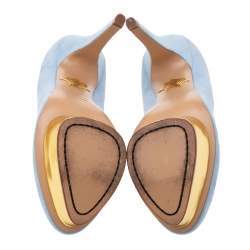 مملوكة مسبقًا Charlotte Olympia Light Blue Suede Dolly Platform Pumps Size 36