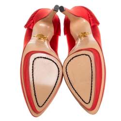 Pre Owned حذاء كعب عالى شارلوت أوليمبيا نعل سميك بالوما ساتان أحمر مقاس 37.5