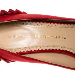 Pre Owned حذاء كعب عالى شارلوت أوليمبيا نعل سميك بالوما ساتان أحمر مقاس 37.5