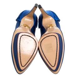 Pre Owned حذاء كعب عالي شارلوت أوليمبيا نعل سميك ساتان أزرق مقاس 37.5