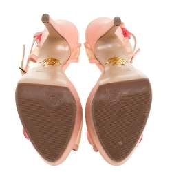 Pre Owned Charlotte Olympia Peach/Pink Satin and Mesh Pomeline Rose Peep Toe Platform Sandals Size 36