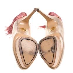 مملوكة مسبقًا حذاء كعب عالي شارلوت اوليمبيا ستارلا بكعب أمامي مزين بشراشيب ساتان أسود مقاس 37