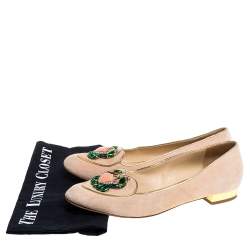 Charlotte Olympia Peach Suede Birthday Zodiac Cancer Ballet Flats Size 40