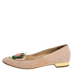 Charlotte Olympia Peach Suede Birthday Zodiac Cancer Ballet Flats Size 40