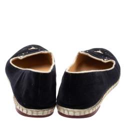 Pre Owned Charlotte Olympia Black Velvet Kitty Slip On Loafers Size 40