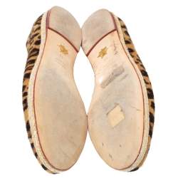 Pre Owned Charlotte Olympia Brown Animal Print Calf Hair Kitty Slip On Loafers Size 40