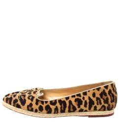 Pre Owned Charlotte Olympia Brown Animal Print Calf Hair Kitty Slip On Loafers Size 40