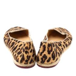 Pre Owned Charlotte Olympia Brown Animal Print Calf Hair Kitty Slip On Loafers Size 40