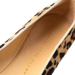 Pre Owned Charlotte Olympia Brown Animal Print Calf Hair Kitty Slip On Loafers Size 40