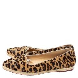 Pre Owned Charlotte Olympia Brown Animal Print Calf Hair Kitty Slip On Loafers Size 40