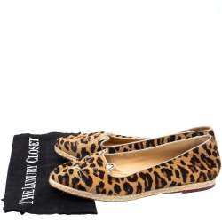 Pre Owned Charlotte Olympia Brown Animal Print Calf Hair Kitty Slip On Loafers Size 40