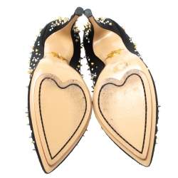 Pre Owned Charlotte Olympia Black Satin Studded Pointed Toe Pumps Size 40.5