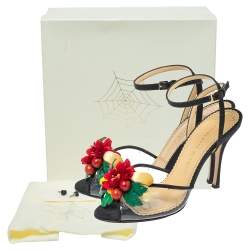 Charlotte Olympia Black Canvas Trims And PVC Tropicana Ankle Strap Sandals Size 40