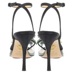 Charlotte Olympia Black Canvas Trims And PVC Tropicana Ankle Strap Sandals Size 40