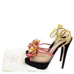 Charlotte Olympia Multicolor Satin And Mesh Flower Open Toe Platform Ankle Strap Sandals Size 40.5