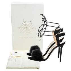 مملوكة مسبقًا Charlotte Olympia Black Suede And Feather Embellished Salsa Sandals Size 40