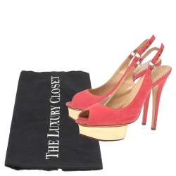 Charlotte Olympia Pink Suede Slingback Peep Toe Platform Sandals Size 37.5