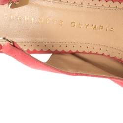 Charlotte Olympia Pink Suede Slingback Peep Toe Platform Sandals Size 37.5