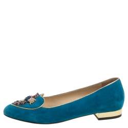 Pre Owned Charlotte Olympia Blue Suede Scorpio Smoking Slippers Size 37.5