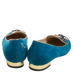 Pre Owned Charlotte Olympia Blue Suede Scorpio Smoking Slippers Size 37.5