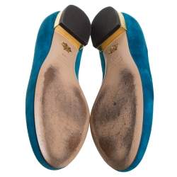 Pre Owned Charlotte Olympia Blue Suede Scorpio Smoking Slippers Size 37.5