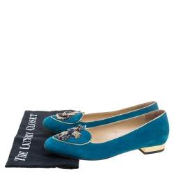 Pre Owned Charlotte Olympia Blue Suede Scorpio Smoking Slippers Size 37.5