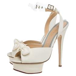 Charlotte Olympia Cream Satin Serena Bow Ankle Strap Platform Sandals Size 37