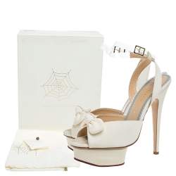 Charlotte Olympia Cream Satin Serena Bow Ankle Strap Platform Sandals Size 37