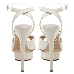 Charlotte Olympia Cream Satin Serena Bow Ankle Strap Platform Sandals Size 37