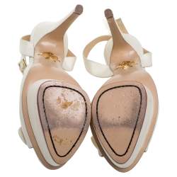 Charlotte Olympia Cream Satin Serena Bow Ankle Strap Platform Sandals Size 37