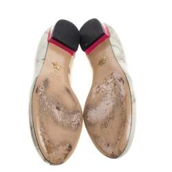 مملوكة مسبقًا Charlotte Olympia Light Grey/Pink Marble Leather Kitty Flats Size 41